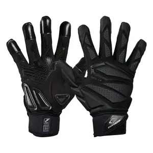 Cutters Force 6.0 Black Football Lineman Gloves - Ultimate Stick with Padded Palm & Extra Padding on Back - Solid Feel Synthetic Fabric - All-Weather Performance