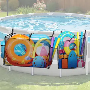2 Pack Pool Float Storage Bag - Large and Small Mesh Hanging Pool Toy Organizers with Adjustable Straps, Universal Fence & Above Ground Poolside Storage for Inflatable Rafts, Noodles and Balls