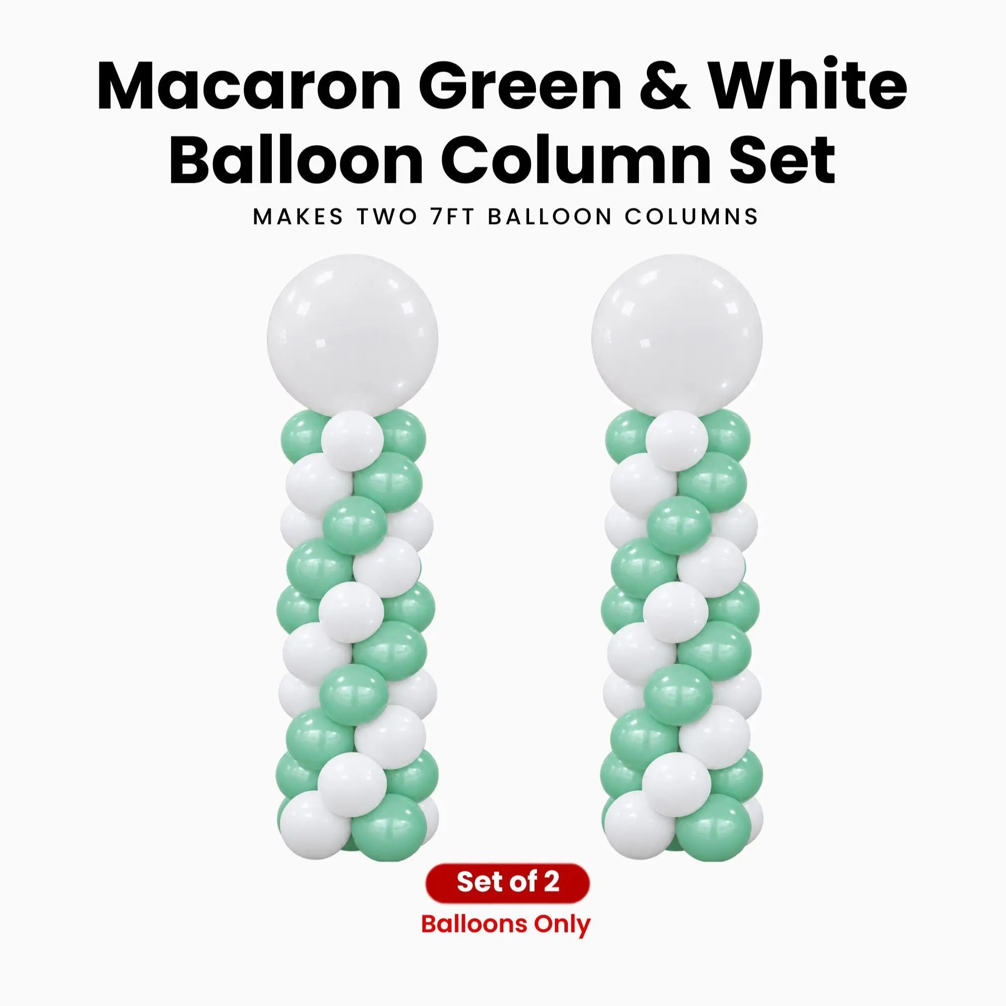Macaron Green & White Balloon Column Set of 2 | Makes 2 x 7 ft Columns | Balloons Only