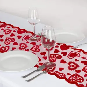 13 x 72 Inch Red Lace Table Runner for Valentines Day Decor, Valentine Lace Tablecloth, Valentine Table Decorations for Valentine's Day Party (Table