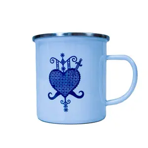 Enamel Mug with Haitian VèVè Design - Perfect for Coffee and Tea Lovers