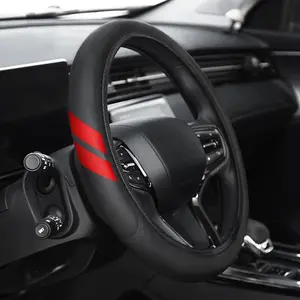 Leather Steering Wheel Cover Compatible with Dodge Challenger Charger SRT RAM Cars Accessories, Universal Size fit for 14-15 Inch, Breathable, Lightweight, Easy to Install