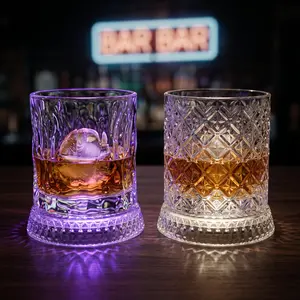 2PCS LED Rotating Whiskey Glasses – Light Up Red Wine Glasses – Free 4 LED Lights & 2 Ice Ball Molds