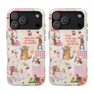Cute Christian Phone Case – Faith Quote Design with Cats & Monkeys, Bible Verse Aesthetic Cover for iPhone 7-17 (Plus/ Pro/ Pro Max) & Samsung Galaxy 21-24 (Plus, Ultra)