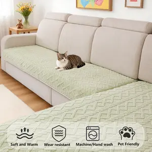 2pc solid color simple comfortable cotton velvet sofa seat cushion cover, pet-friendly, machine washable, suitable for living room, bedroom, and office decor, Soft Sofa Protector