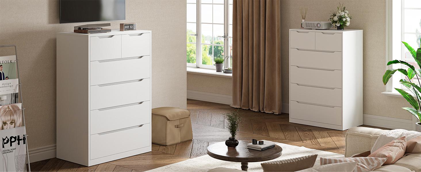 Raybee 6 Drawers Dresser for Bedroom, Modern Chest of Drawers, Black Dresser with Large Organizer, Deep Drawer and Smooth Metal Rail