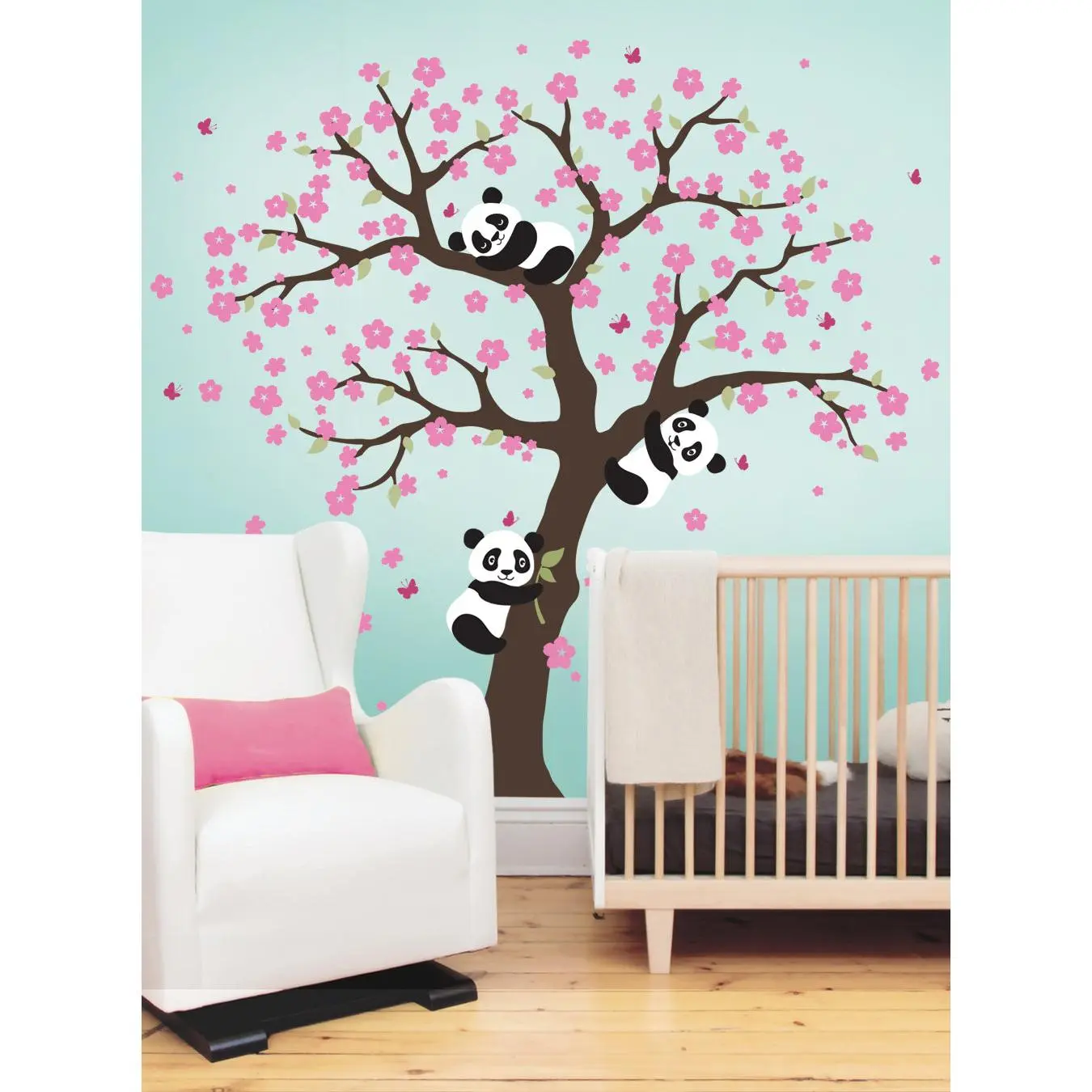 Panda and Cherry Blossom Tree Wall Decal