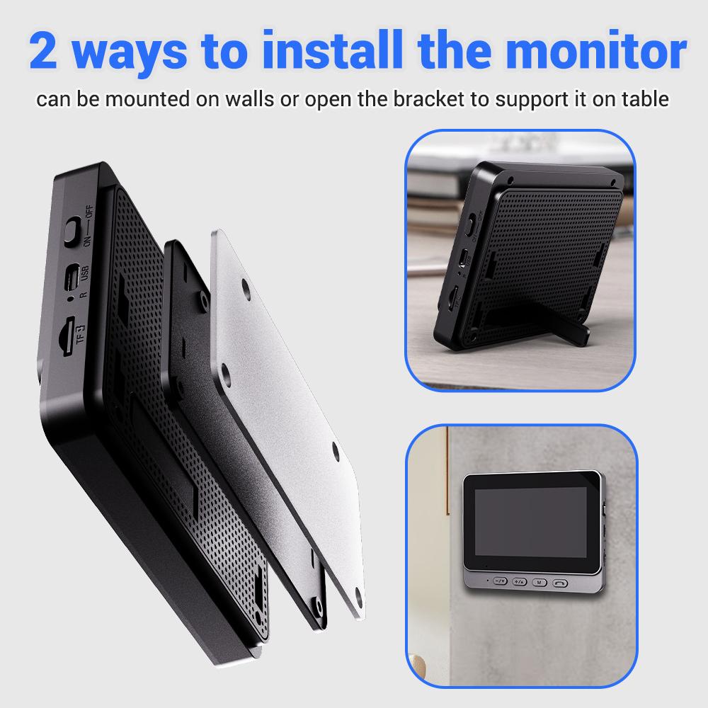 【Back To School Gift】Smart Wireless Doorbell with 4.3" Monitor, 2-Way Intercom, Night Vision, Waterproof Outdoor Security Camera, 120° Wide Angle, No WiFi/Subscription Needed, Easy Installation for Apartments & Renters, Two Way Intercom
