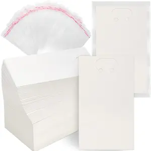 400 count White  Display Cards  Packaging with Clear Self Sealing Bags 2.8 x 4.7 Inches Display Keyring Cardstock Holder Self Wrapper Bag 3.2 x 6.3 Inches Bags
