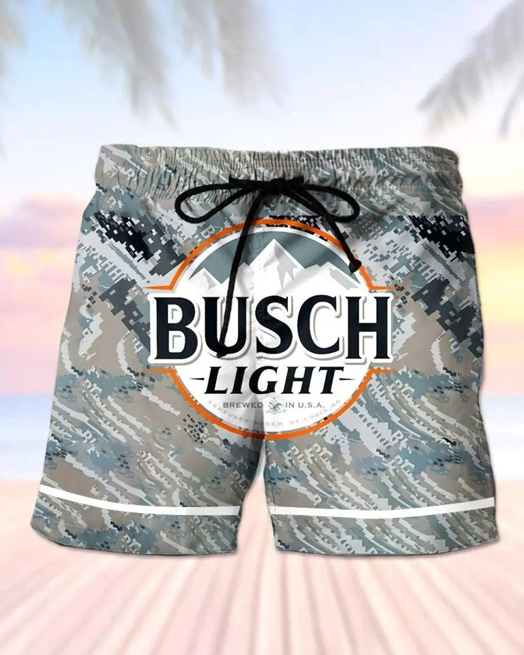 Busch Light Men's Casual Drinking Print Beach Shorts AVQ