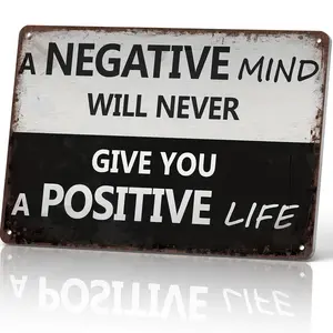 A Negative Mind Positive Life Motivational 8x12 Inch Aluminum Metal Sign - Inspirational Wall Decor for Home Office, Gym, Bedroom, Classroom, Study Room - Retro Tin Sign Gift for Entrepreneurs, Students and Self-Improvement Enthusiasts