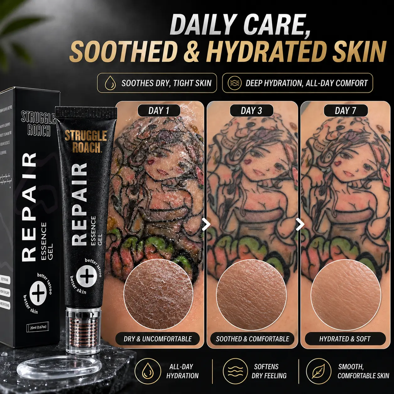 Tattoo Aftercare Hydrating Essence Gel, Soothing Skin Repair Product for Tattoo Enthusiasts, Beauty & Personal Care Bath Body Care Item - 0.67oz, Hydration