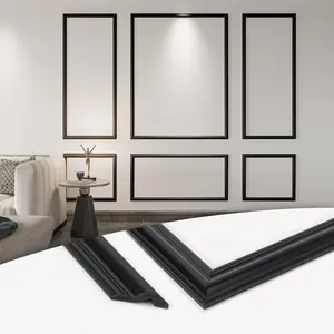 Pre-Cut Wall Molding Set of 6 count, Ready-to-Assemble Wainscoting Panels for Interior Wall Decor Living Room Bedroom Accent Wall - Installed with Glue, 3 Top 3 Bottom, Black