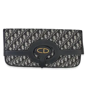 Pre-owned Dior canvas Clutches & Wristlets NY155691 Christian Navy Oblique Fold Over Clutch
