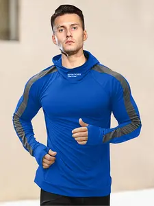 New Running Sports Fitness Hooded Long Sleeve T-Shirt, Warm Tight-Fitting Slow Run Top, Athletic Sports Clothing, Men's Gym Workout Clothing