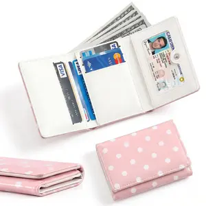 Cute Polka Dot Trifold Wallet For Women Compact PU Leather Card Holder With ID Window Cash Slots Small Purse Gift, Portable Credit Card Holder ID Slot Wallet Handbag Accessory