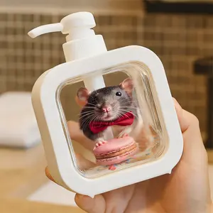 Whimsical Festive Gray White Rat Design Soap Dispenser, Perfect for Kitchens and Bathrooms - Hand Soap Pump Bottle with Colorful Decor - Ideal for Sink, Countertop, Bathroom Accessories, Home Decor
