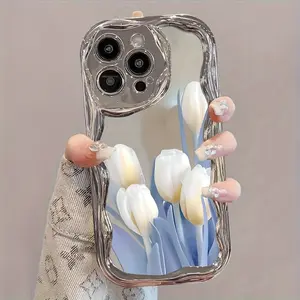 Unique Electroplated Silver Mobile phone cases  Curved Edge Pattern, Pearl Bracelet Lanyard Design, Anti-fall, Durable | Compatible with iPhone 16 15 14 13 12 11 Pro Promax Plus, Cute Fashion, Thickened Shockproof