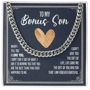 Stepson Necklace, To My Bonus Son Men’s Necklace Gift, Stepson Gift, Bonus Son Gift, Present For Son In Law Cuban Link Chain Necklace