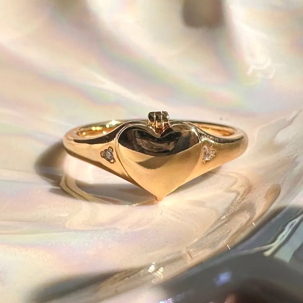 Sweet Mini Heart Locket Photo Ring - Gold, Silver