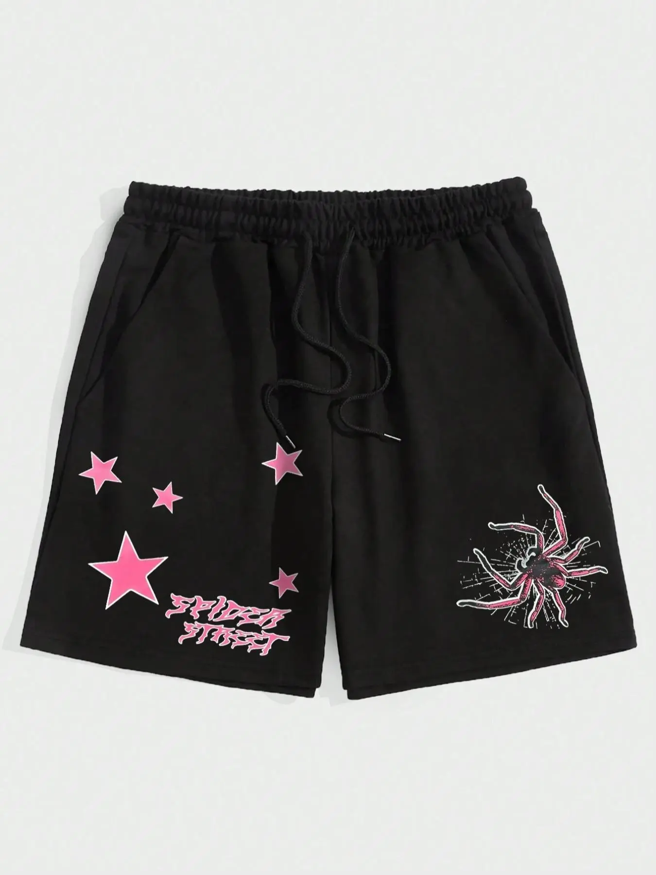 Men's Regular Fit Animal Letter & Spider Print Drawstring Waist Shorts, Casual Street Pocket Shorts for Summer, Fashion Men's Bottoms for Daily Wear, Graphic Shorts, Menswear