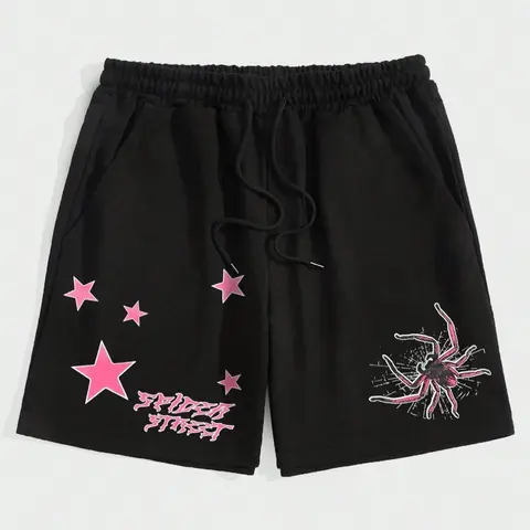 Men's Regular Fit Animal Letter & Spider Print Drawstring Waist Shorts, Casual Street Pocket Shorts for Summer, Fashion Men's Bottoms for Daily Wear, Graphic Shorts, Menswear