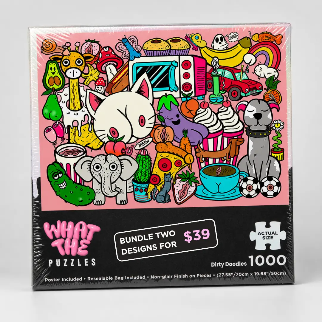 Dirty Doodles – 1000 Piece Jigsaw Puzzle for Adults, Funny Pink Hidden Doodle Puzzle Inappropriate Gag Gift, Bachelorette Night