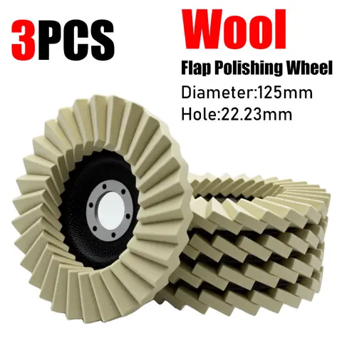 3pcs 5in (125mm) Compressed Wool Polishing Wheels - Angle Grinder Attachments with 4-1/2" x 7/8" Arbor, Fiberglass Back, Balanced Smooth, Heat-Dissipating Vibration-Absorbing Pads, Power Tool Accessories for Metal Mirror Finish (Aluminum, Stainless Steel)