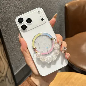 Glitter Gradient Magnetic Base Decoration, Colorful Flower Beaded Phone Charm Chain for Smartphones & Tablets, Desktop Stand Accessory