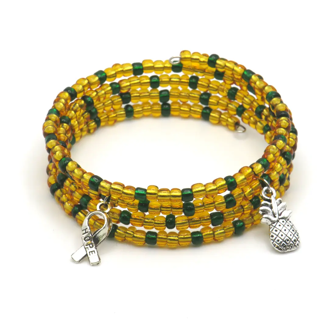 Pineapple and Awareness Ribbon Beaded Memory Wire Wrap Bracelet IVF Awareness