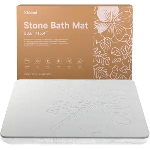 Stone Bath Mat Large, 23.6'' x 15.4'' Diatomaceous Earth Non-Slip Stone Shower Mat, Absorbent Diatomite Stone Mats for, Quick Drying, Easy to (Light Gray)
