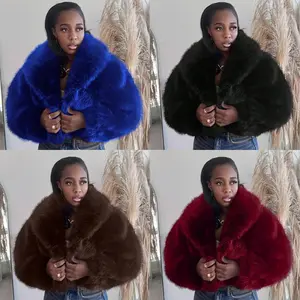 Autumn and Winter New Elegant Socialite Style Turn-Down Collar Faux Fur Effect Short Coat