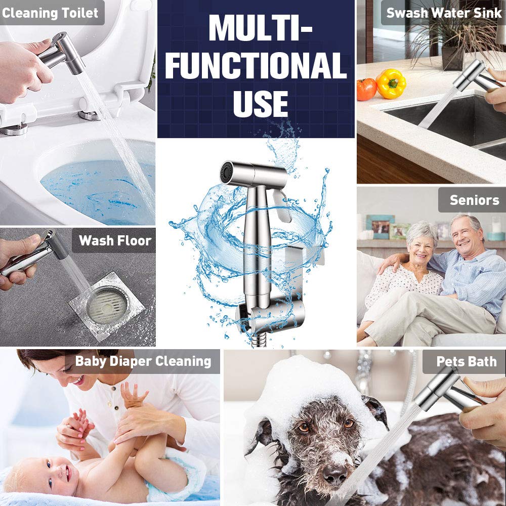 PHANCIR Toilet Handheld Bidet Sprayer, Brushed Nickel Attachment for Feminine Cleaning, Personal Hygiene & Bathroom Use PHANCIR Toilet Handheld Bidet Sprayer, Brushed Nickel Attachment for Feminine Cleaning, Personal Hygiene & Bathroom Use