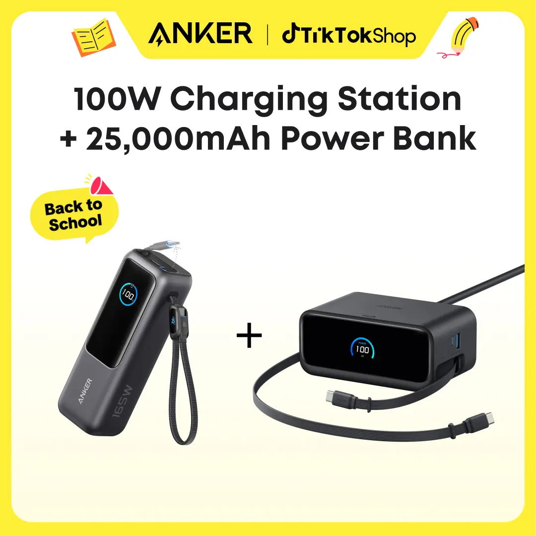 Anker Portable Laptop Power Bank with Built-In Cables, 25,000mAh High-Capacity Battery, Fast Charging for 4 Devices and Anker Nano Charging Station, 7-in-1 USB-C Power Strip, 2.3 ft Anker InstaCord Retractable Cable, 3 USB-C, 1 USB-A, 3 AC, sohochic