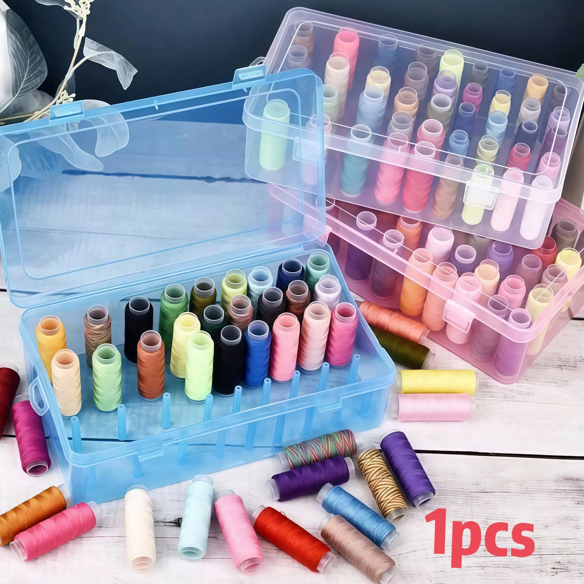 Transparent Sewing Thread Organizer Box, Large Capacity PP Material, 42 Compartments, Fabric Storage Bin with Clear Dividers