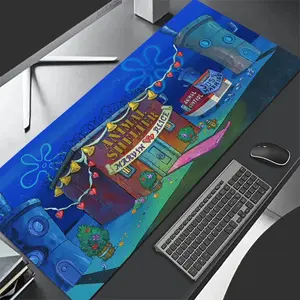 1 pc Large Cartoon Spongebob Squarepants Mouse Pad, Gaming Mousepad, HD Print Durable Locked Edge Non-slip Rubber Washable for PC Office Computer Gamer Extra Long Study Workstation Decoration Mats XXL Keyboard Desktop Mat