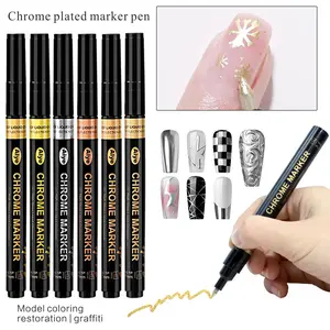 6-Color Electroplated Mirror Marking Pen Set, Suitable for Various Surface Painting, Nail Painting, Marking Or Art Projects, Mirror Nail Trimming