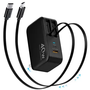 4-in-1 Retractable Wall Charger with Dual USB Ports and 90cm Lightening and Type-C Cables, 40W Fast Charging Foldable Block Compatible with ipad,iPhone 16/15, airpods,Galaxy, Pixel, and More