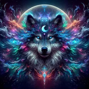 5D DIY Full Drill Round Diamond Painting - Colorful Wolf Head Mosaic, Canvas - DIY Decorative Painting, Home Wall Decor, Suitable for Halloween, Christmas, Birthday and Anniversary Gifts