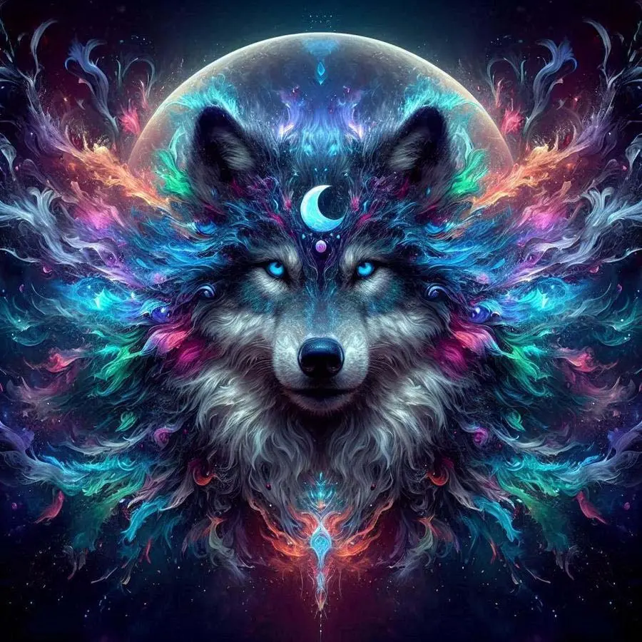 5D DIY Full Drill Round Diamond Painting - Colorful Wolf Head Mosaic, Canvas - DIY Decorative Painting, Home Wall Decor, Wall Art Painting, Suitable for Halloween, Christmas, Birthday and Anniversary Gifts