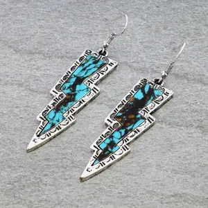 Western Thunder Dangle Earrings - Unique Design with Turquoise Accents and Lightning Bolt Shape