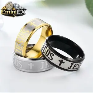 Stainless Steel Jesus Cross Rings, Fashion Religious Jewelry for Men and Women