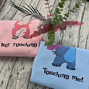 Gildan 18000 Couple Sweatshirt 2 Sided Touching Me Not Touching Cartoon Slogan Crewneck Medium Heavy 50/50 Cotton Polyester Blend Classic Fit Double Needle Stitching