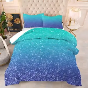 Blue Galaxy Gradient Glitter Color Comforter Sets  Size Rainbow Tie Dye Ombre Glitter Bedding Sets Turquoise Glitter Color Bedding Quilt for  Teen Girls 1 Comforter+ 1 Pillowcase