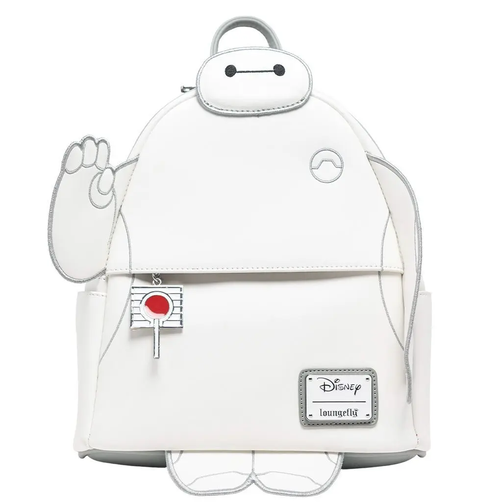 Loungefly Disney Glow-in-the-Dark Talking Baymax Lollipop-Theme Female Mini Faux Leather Graphic Backpack - 9.5" w x 10.5" h x 4.5" d, Zip-Closure, Adjustable, Portable Luggage Accessory for Casual Use, Caregivers' Companion, Talking Voice Feature