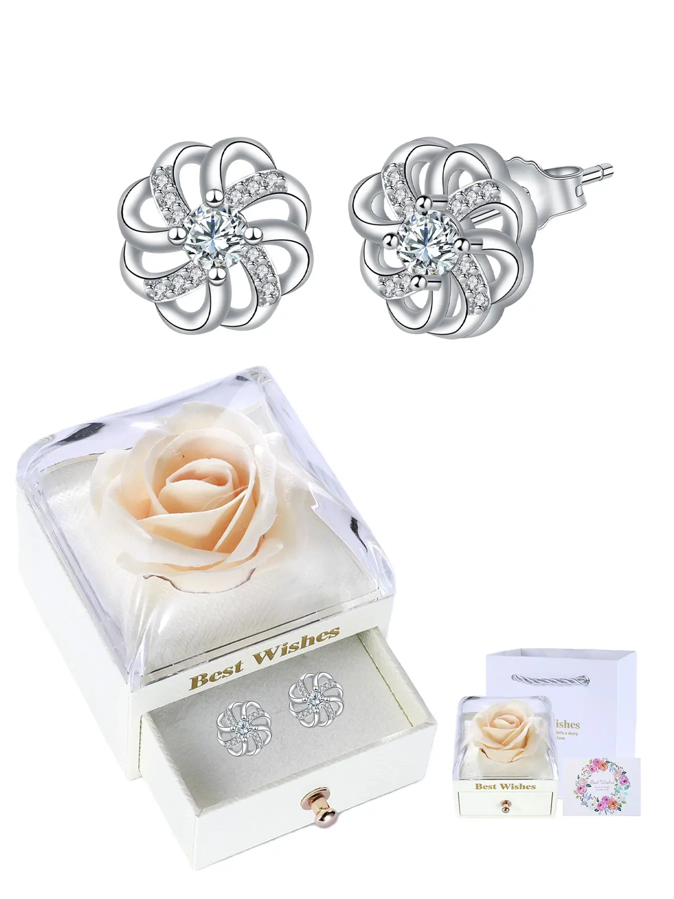 18k White Gold Plated Celtic Knot Infinity Stud Earrings With Rose Jewelry Gift Box, Hypoallergenic Piercing Studs for Sensitive Ears, Trendy Dainty Irish Gifts for Women