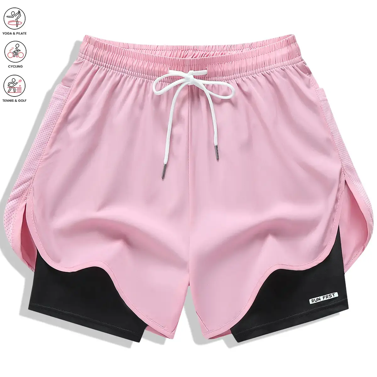 Pack of 5 women’s casual athletic shorts, solid color, faux two-piece design with built-in liner, elastic drawstring waistband, suitable for outdoor fitness, running, sports, and casual wear; women’s shorts Pack of 5 women’s casual athletic shorts, solid color, faux two-piece design with built-in liner, elastic drawstring waistband, suitable for outdoor fitness, running, sports, and casual wear; women’s shorts