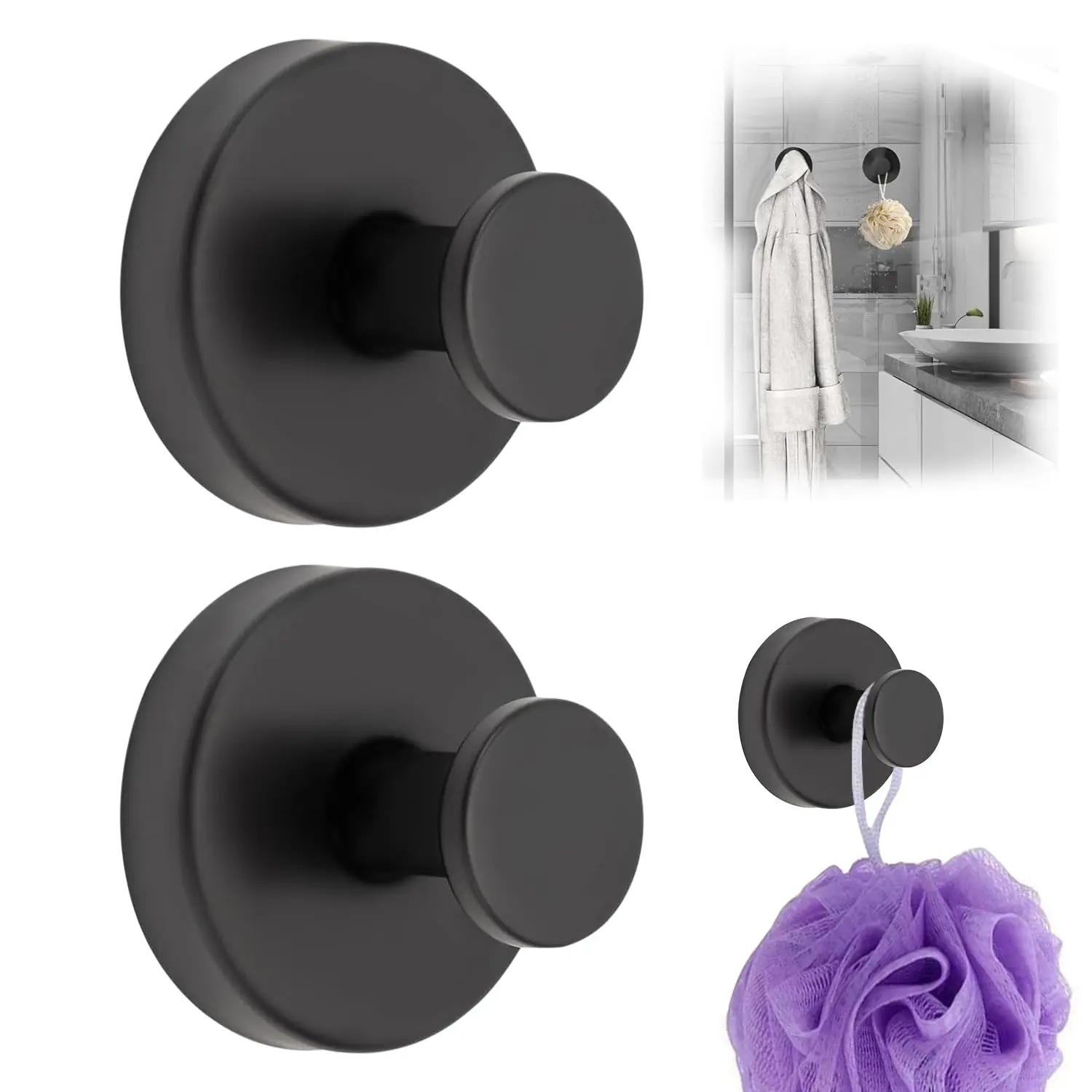 Contemporary Metal Suction Cup Hooks (2 Units/2pcs, 4 Pack) - Waterproof, 15 lbs Capacity Home Organizer, Easy to Install Bathroom Door Hooks for Glass Windows, Shower Interiors