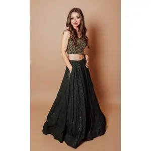 Green Georgette Lehenga Choli with Heavy Hand Embroidered blouse