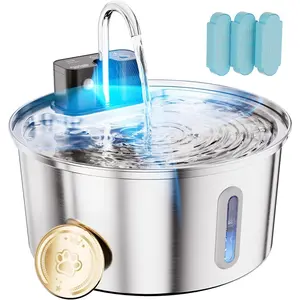 Wireless Cat Water Fountain - 108oz/3.2L Automatic Cat Water Fountain Cordless, Stainless Steel Battery Operated Pet Fountain Rechargeable Water Dispenser for Cats, Dogs, Multiple Pets